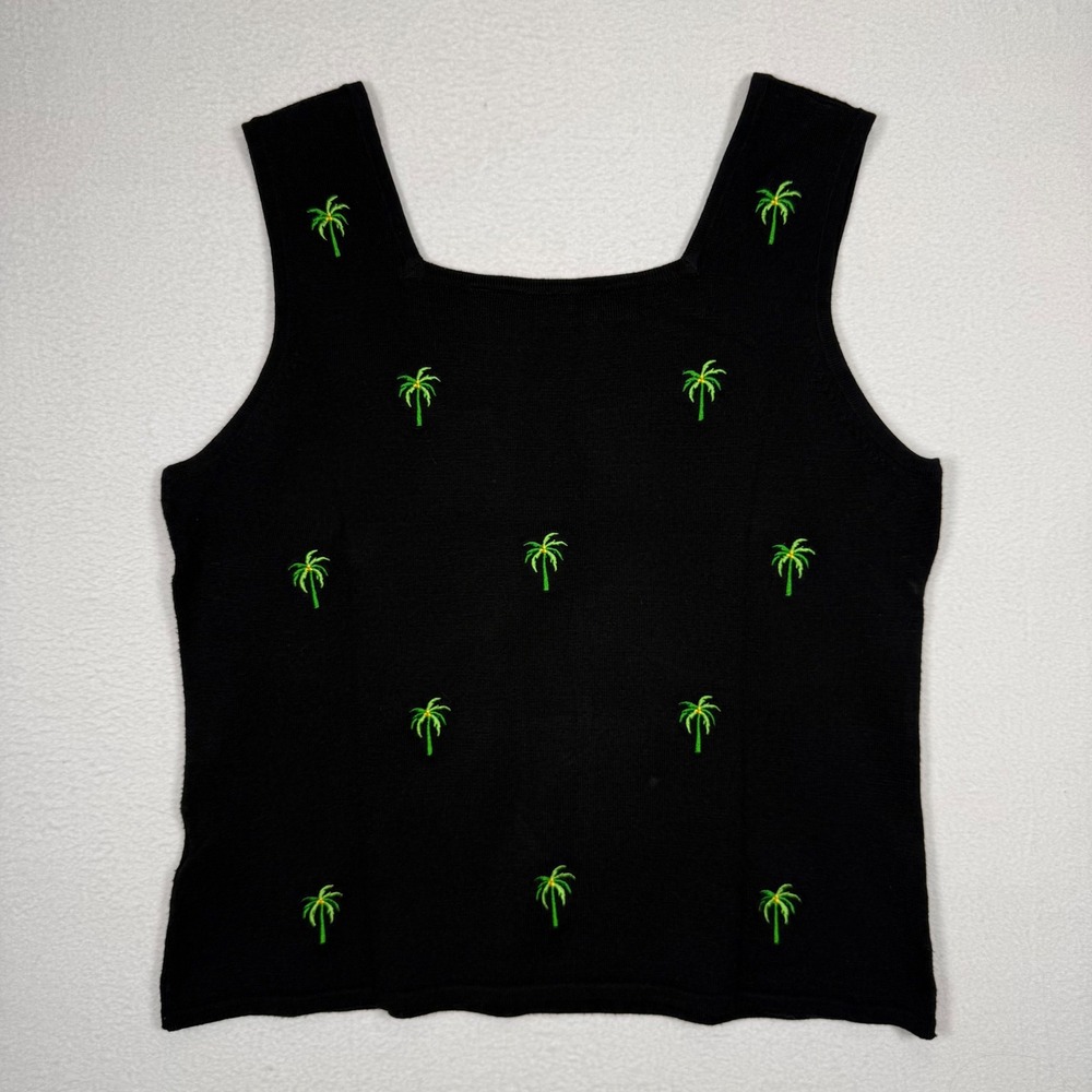 Etoile Womens Black Palm Tree Embroidered Knit Tank Top Square Neck Size M - Picture 4 of 6